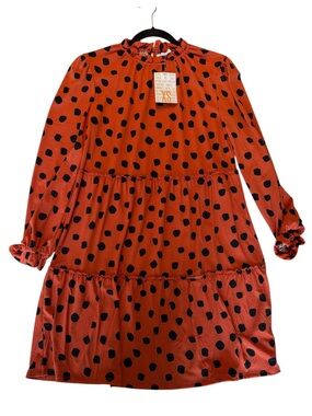 XS Women’s LuLaRoe Annabelle Orange Polka Dot Ruffle Tiered Dress